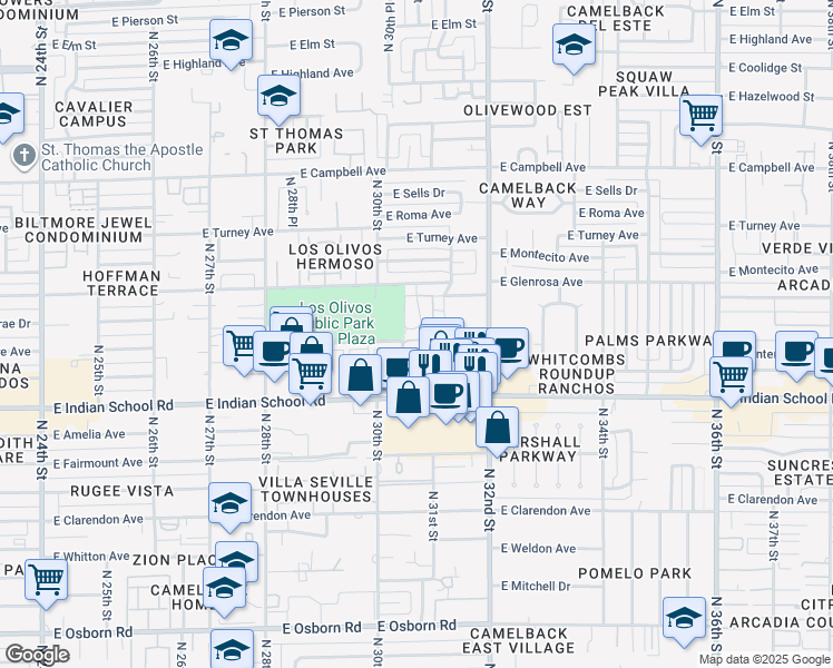 map of restaurants, bars, coffee shops, grocery stores, and more near in Phoenix