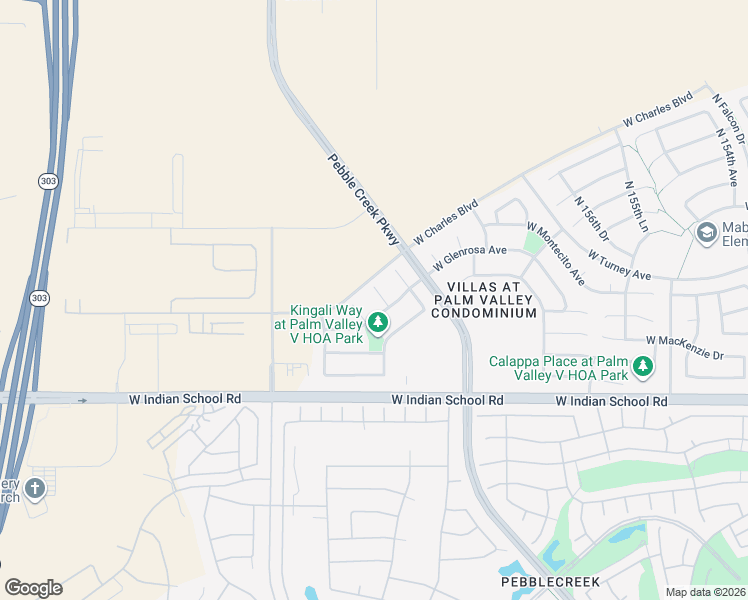 map of restaurants, bars, coffee shops, grocery stores, and more near 16154 West Glenrosa Avenue in Goodyear