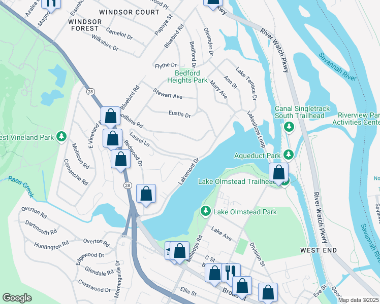 map of restaurants, bars, coffee shops, grocery stores, and more near 2303 Laurel Lane in Augusta