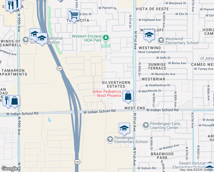map of restaurants, bars, coffee shops, grocery stores, and more near 9324 West Glenrosa Avenue in Phoenix