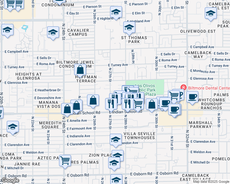 map of restaurants, bars, coffee shops, grocery stores, and more near in Phoenix