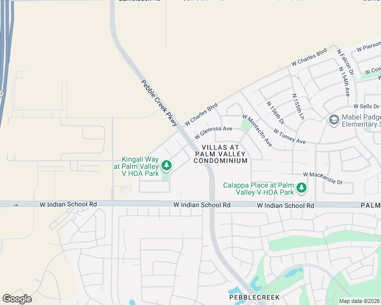 map of restaurants, bars, coffee shops, grocery stores, and more near 16017 West Glenrosa Avenue in Goodyear