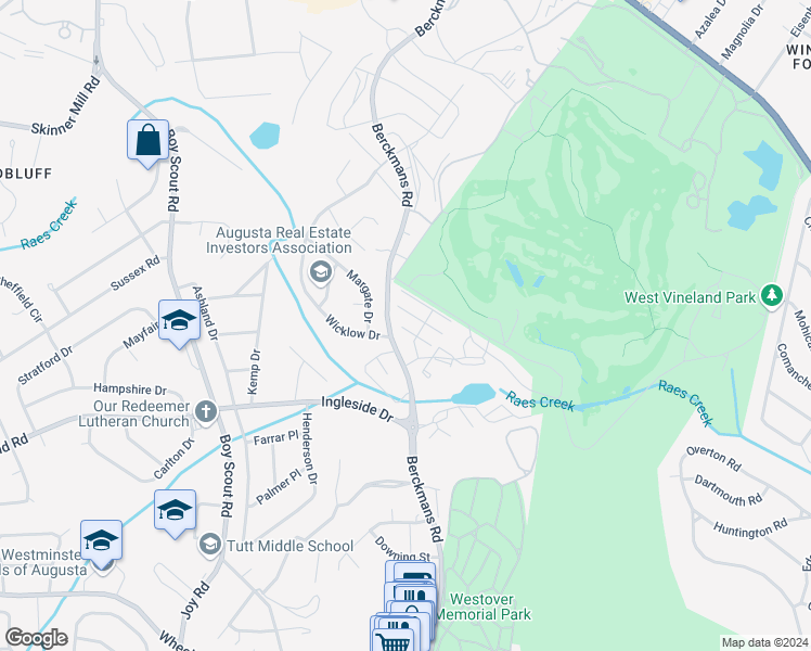 map of restaurants, bars, coffee shops, grocery stores, and more near 2674 Coventry Road in Augusta