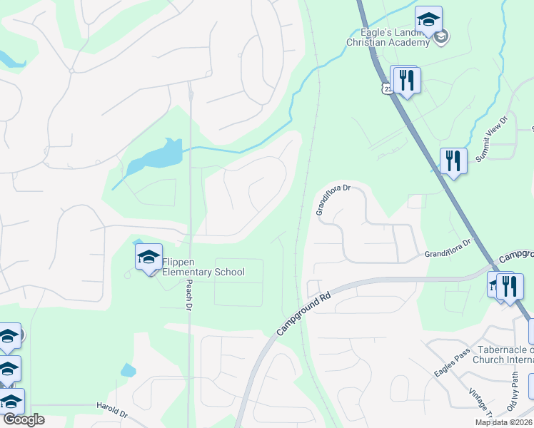 map of restaurants, bars, coffee shops, grocery stores, and more near 176 Windy Circle in McDonough