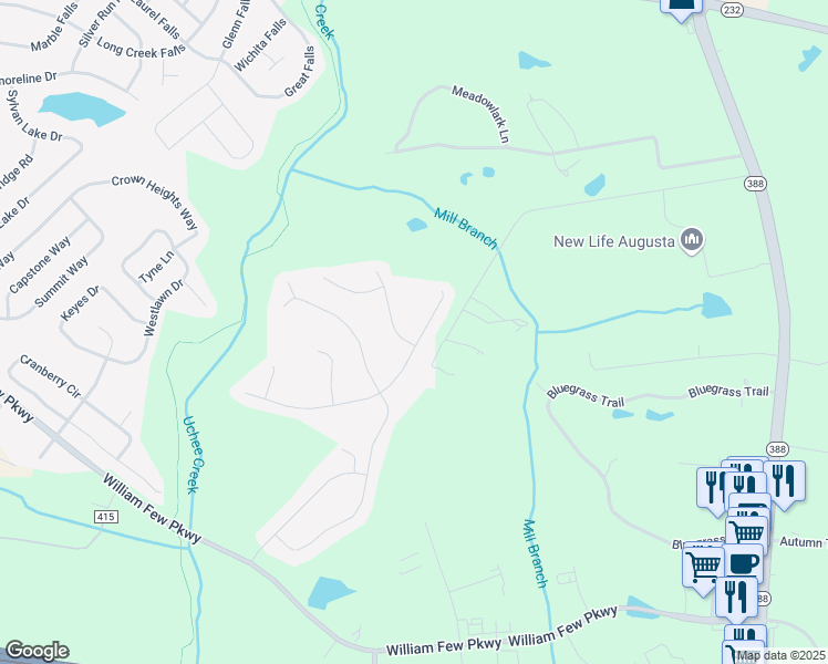 map of restaurants, bars, coffee shops, grocery stores, and more near 3933 Berkshire Way in Grovetown