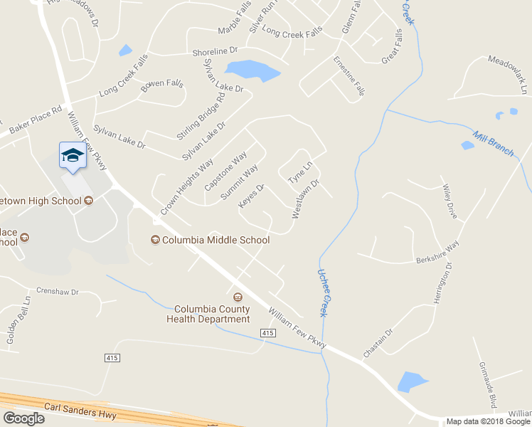 map of restaurants, bars, coffee shops, grocery stores, and more near 4918 Ashbrooke Way in Grovetown