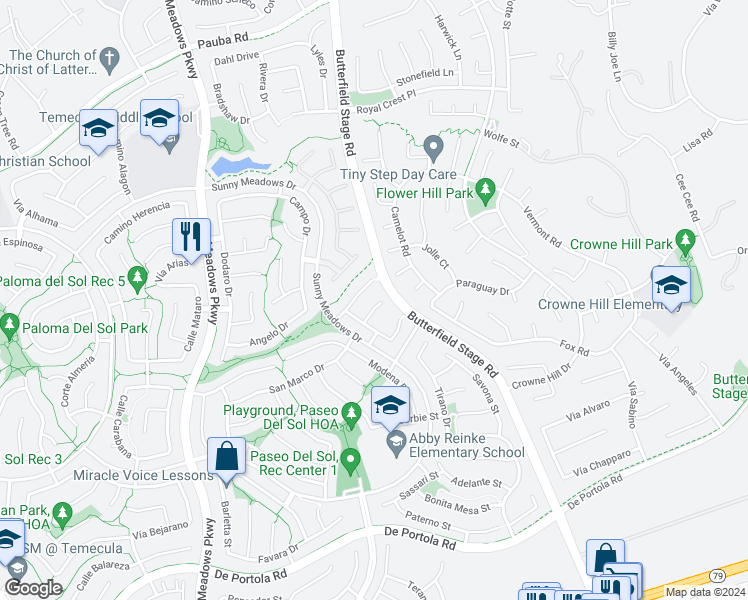 map of restaurants, bars, coffee shops, grocery stores, and more near 32865 Verona Court in Temecula