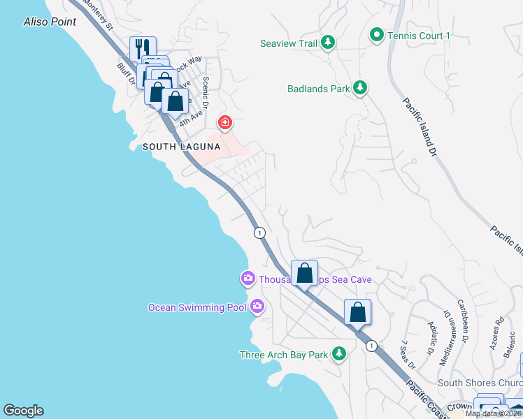 map of restaurants, bars, coffee shops, grocery stores, and more near 31956 10th Avenue in Laguna Beach
