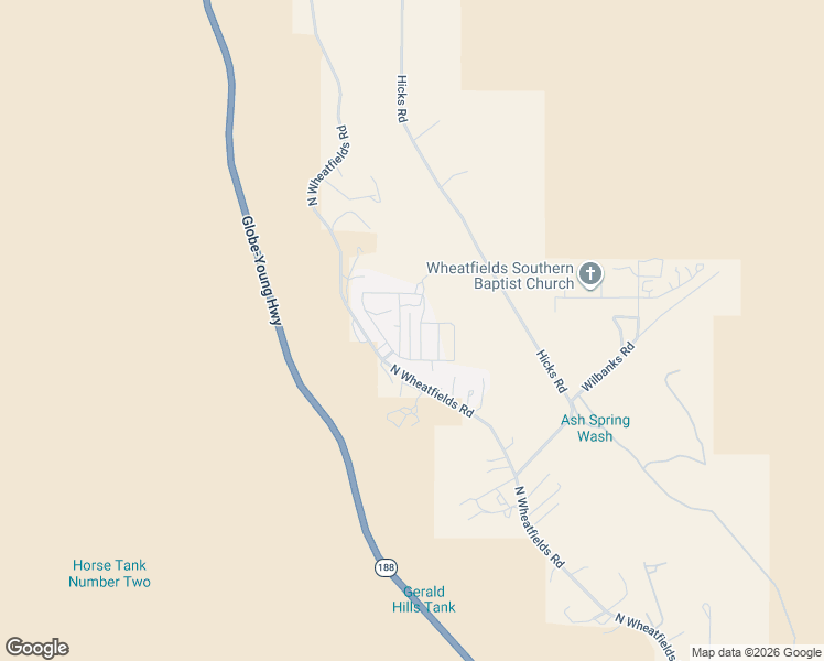 map of restaurants, bars, coffee shops, grocery stores, and more near 2165 North Wheatfields Road in Globe