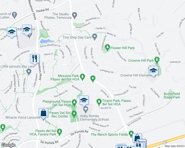 map of restaurants, bars, coffee shops, grocery stores, and more near 32836 Paraguay Drive in Temecula