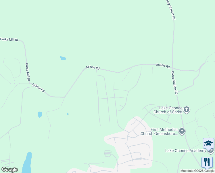 map of restaurants, bars, coffee shops, grocery stores, and more near 1280 Askew Road in Greensboro