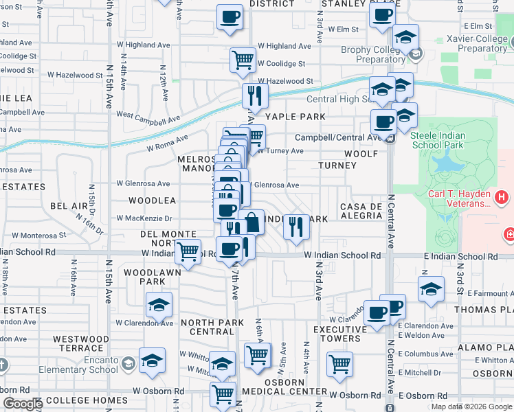 map of restaurants, bars, coffee shops, grocery stores, and more near 4235 4th Avenue Northwest in Phoenix