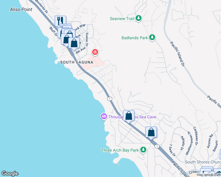 map of restaurants, bars, coffee shops, grocery stores, and more near 31956 10th Avenue in Laguna Beach