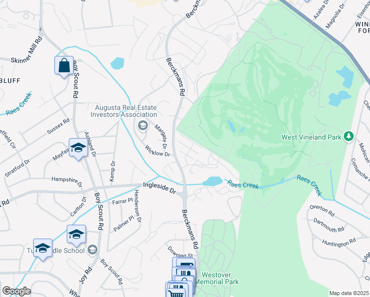 map of restaurants, bars, coffee shops, grocery stores, and more near 2638 Berkshire Road in Augusta