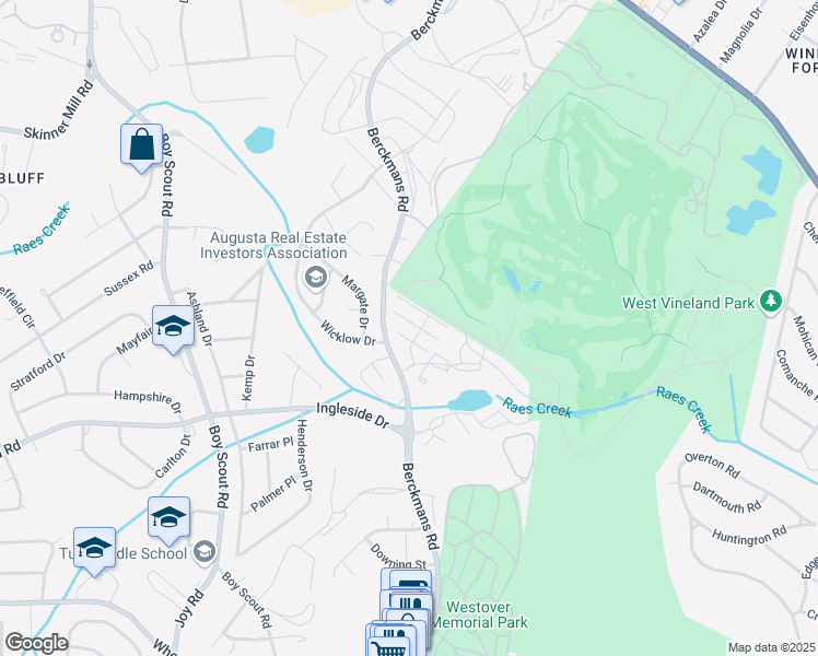 map of restaurants, bars, coffee shops, grocery stores, and more near 2650 Berkshire Road in Augusta