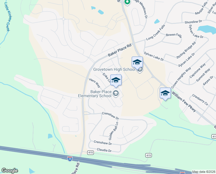 map of restaurants, bars, coffee shops, grocery stores, and more near 809 Erika Lane in Grovetown