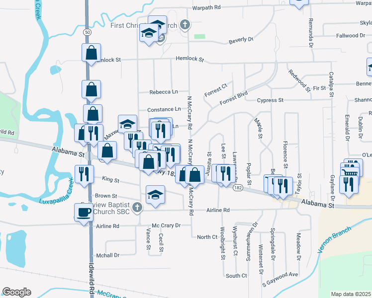 map of restaurants, bars, coffee shops, grocery stores, and more near 221 North McCrary Road in Columbus