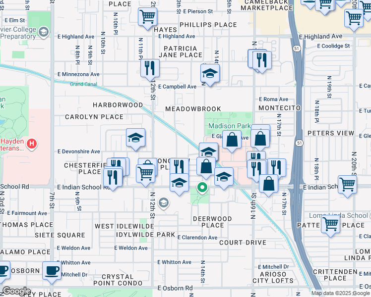 map of restaurants, bars, coffee shops, grocery stores, and more near 4302 North 13th Place in Phoenix