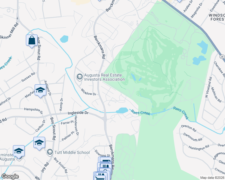 map of restaurants, bars, coffee shops, grocery stores, and more near 2648 Coventry Road in Augusta