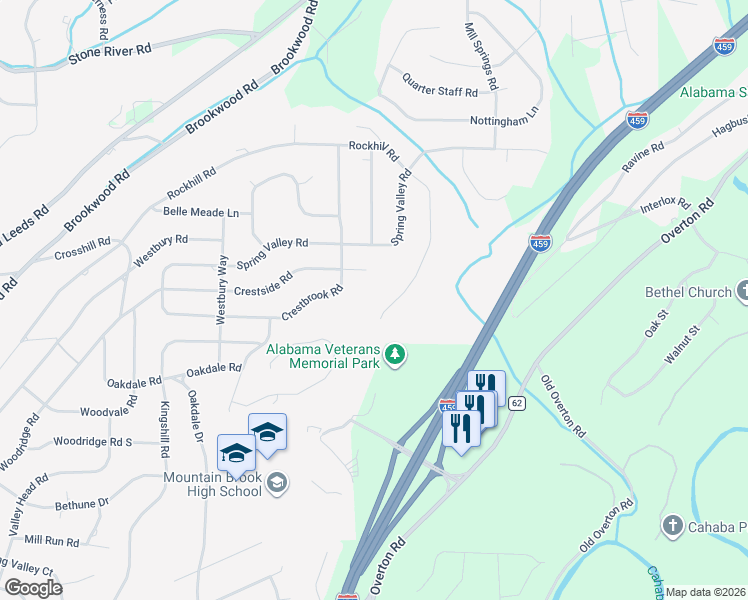 map of restaurants, bars, coffee shops, grocery stores, and more near 3773 Rockhill Road in Birmingham