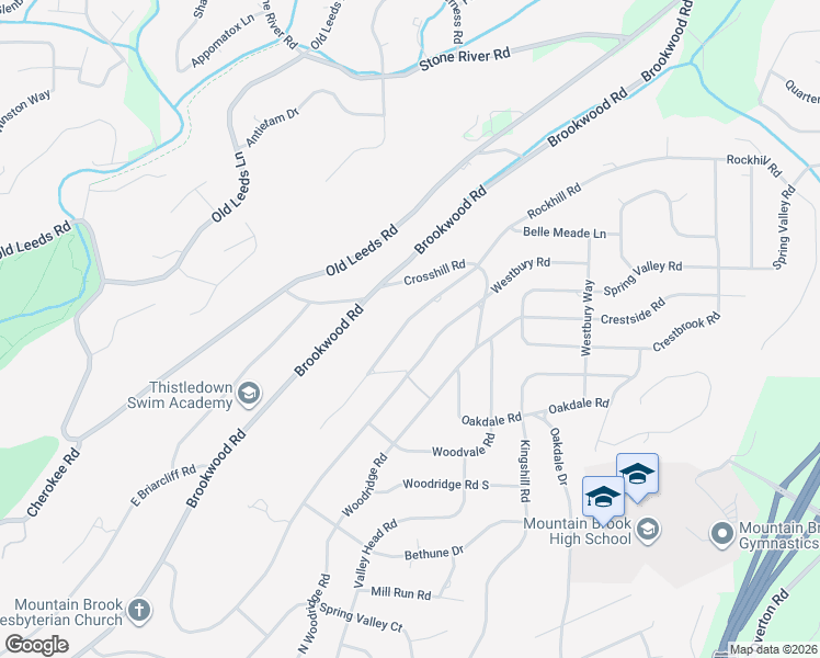 map of restaurants, bars, coffee shops, grocery stores, and more near 3573 Rockhill Road in Birmingham