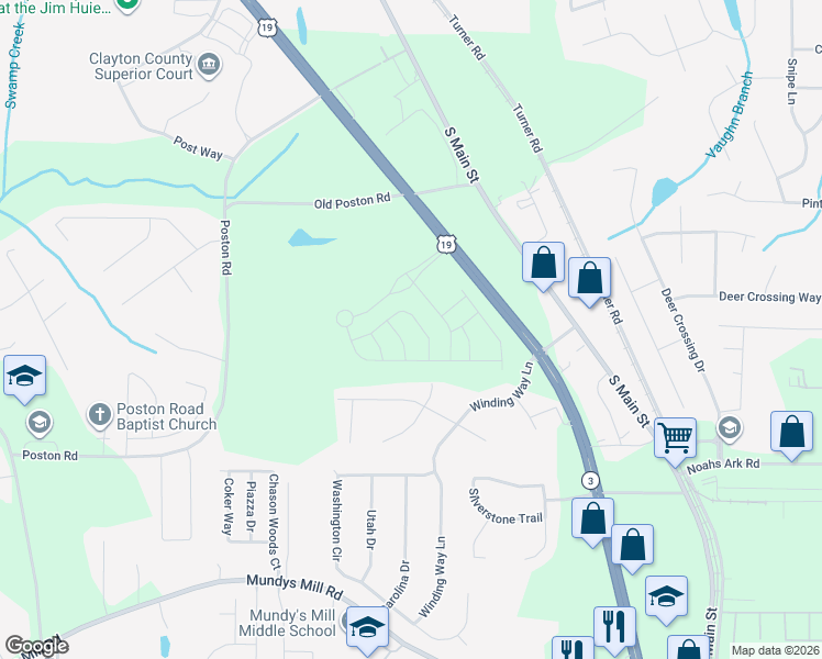 map of restaurants, bars, coffee shops, grocery stores, and more near 9500 Briar Creek Lane in Jonesboro