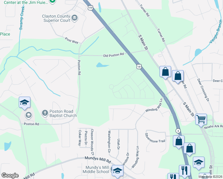 map of restaurants, bars, coffee shops, grocery stores, and more near 9373 Poston Road in Jonesboro