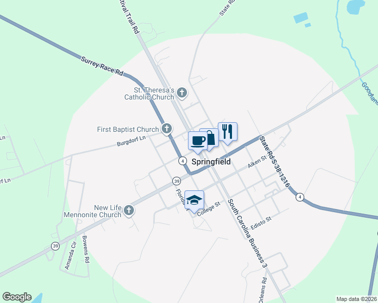 map of restaurants, bars, coffee shops, grocery stores, and more near 311 Barnwell Street in Springfield
