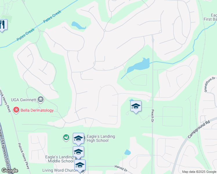 map of restaurants, bars, coffee shops, grocery stores, and more near 344 Langshire Drive in McDonough