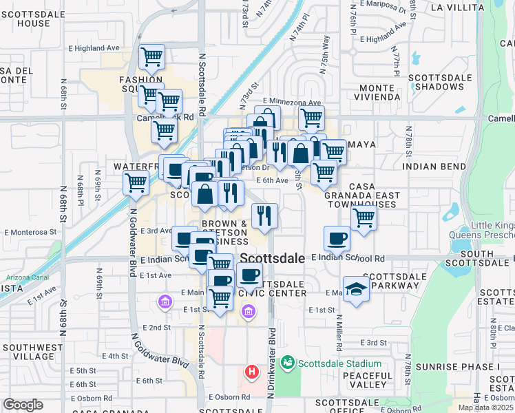 map of restaurants, bars, coffee shops, grocery stores, and more near in Scottsdale