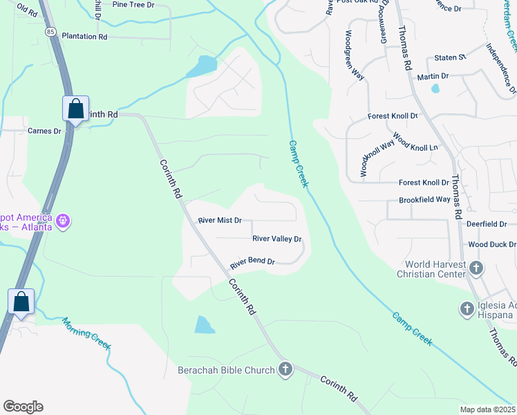 map of restaurants, bars, coffee shops, grocery stores, and more near 599 River Mist Drive in Jonesboro