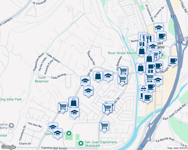 map of restaurants, bars, coffee shops, grocery stores, and more near 26192 Via De Gavilan in San Juan Capistrano