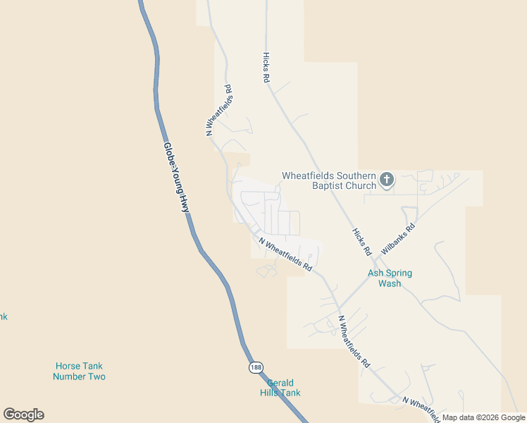 map of restaurants, bars, coffee shops, grocery stores, and more near 2165 North Wheatfields Road in Globe