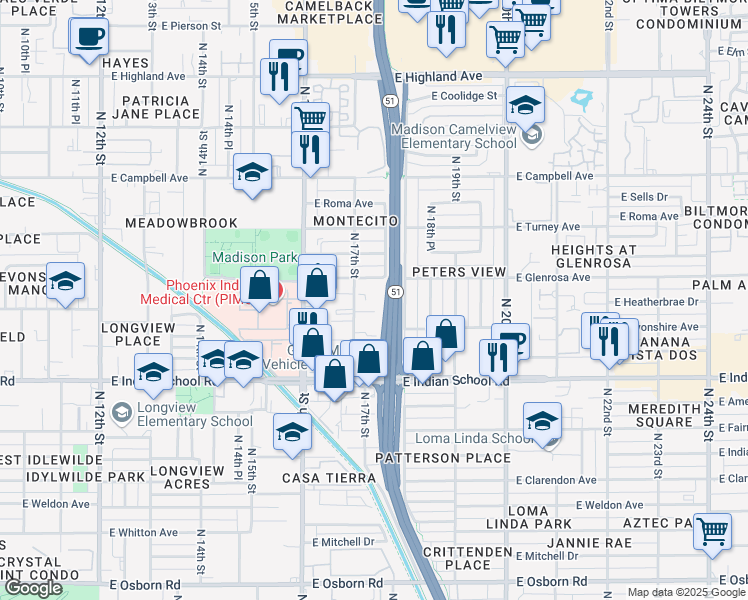 map of restaurants, bars, coffee shops, grocery stores, and more near 4229 North 17th Street in Phoenix
