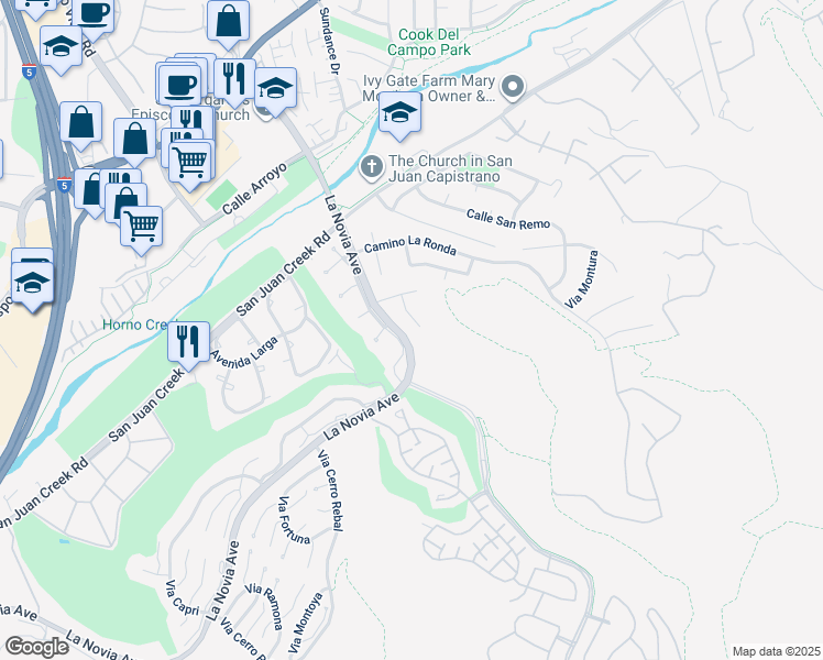 map of restaurants, bars, coffee shops, grocery stores, and more near 32011 Paseo Amante in San Juan Capistrano