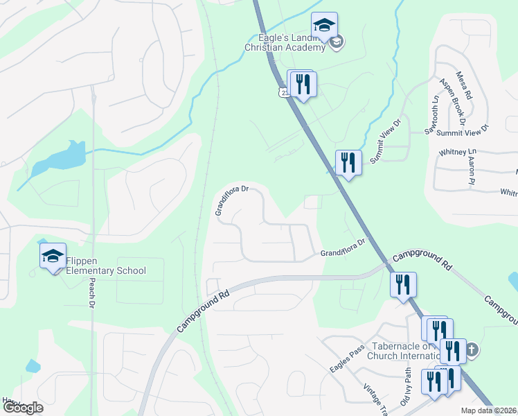 map of restaurants, bars, coffee shops, grocery stores, and more near 410 Grandiflora Drive in McDonough