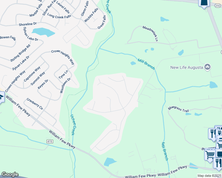 map of restaurants, bars, coffee shops, grocery stores, and more near 834 Herrington Drive in Grovetown