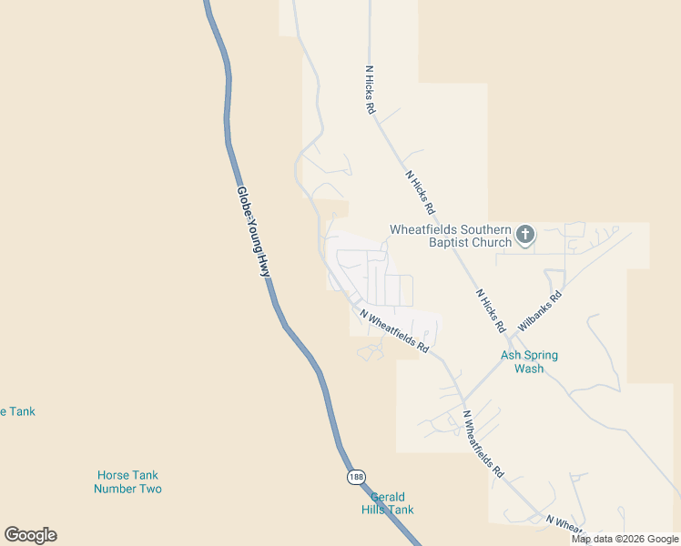 map of restaurants, bars, coffee shops, grocery stores, and more near 2165 North Wheatfields Road in Globe