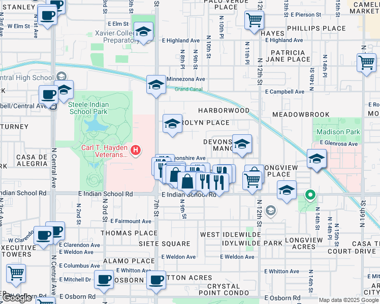 map of restaurants, bars, coffee shops, grocery stores, and more near 920 East Devonshire Avenue in Phoenix