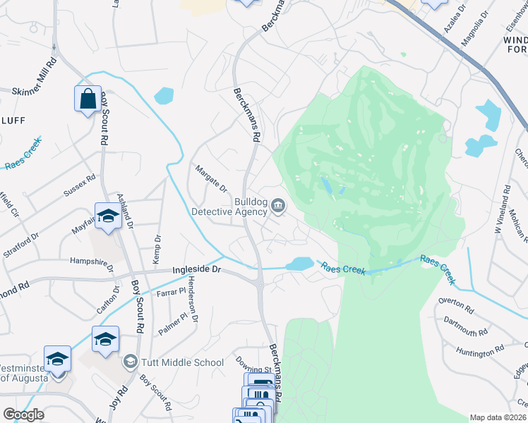 map of restaurants, bars, coffee shops, grocery stores, and more near 2669 Berkshire Road in Augusta
