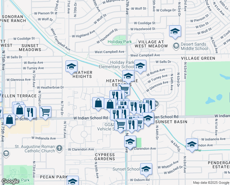 map of restaurants, bars, coffee shops, grocery stores, and more near 4255 North 67th Lane in Phoenix