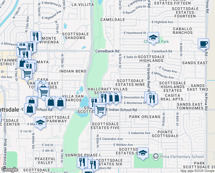 map of restaurants, bars, coffee shops, grocery stores, and more near 4279 North 81st Street in Scottsdale