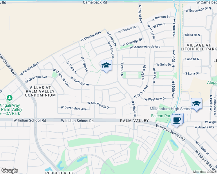 map of restaurants, bars, coffee shops, grocery stores, and more near 15398 West Montecito Avenue in Goodyear