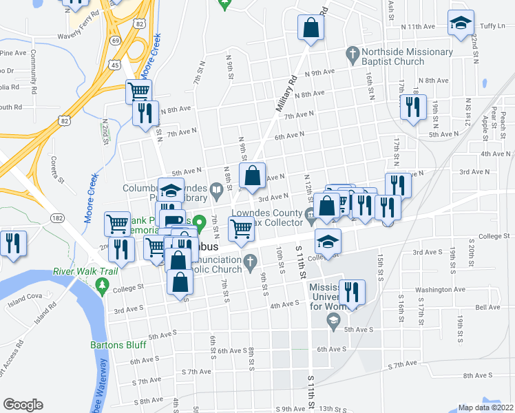 map of restaurants, bars, coffee shops, grocery stores, and more near 906 3rd Avenue North in Columbus