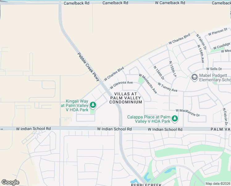 map of restaurants, bars, coffee shops, grocery stores, and more near 16017 West Glenrosa Avenue in Goodyear