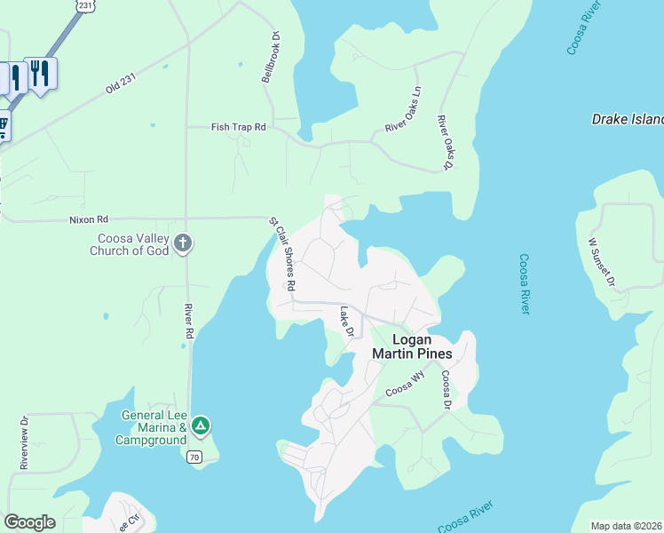 map of restaurants, bars, coffee shops, grocery stores, and more near 115 Pineview Circle in St. Clair County