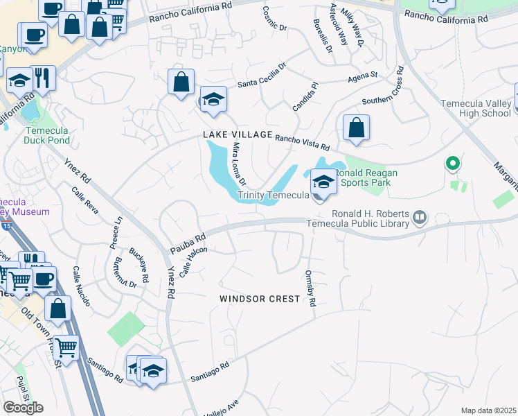 map of restaurants, bars, coffee shops, grocery stores, and more near 30156 La Primavera Street in Temecula