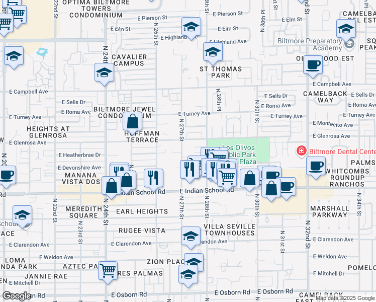 map of restaurants, bars, coffee shops, grocery stores, and more near in Phoenix