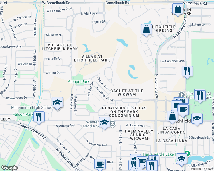 map of restaurants, bars, coffee shops, grocery stores, and more near 270 North Cloverfield Circle in Litchfield Park