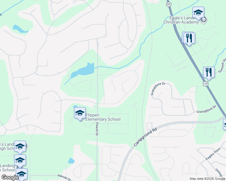 map of restaurants, bars, coffee shops, grocery stores, and more near 428 Heathcliff Court in McDonough